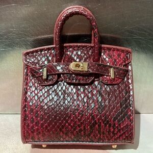 🐍 👜 Handmade Mini Red Python Snakeskin Birkin AirPods Tote Bag Charm Miniature